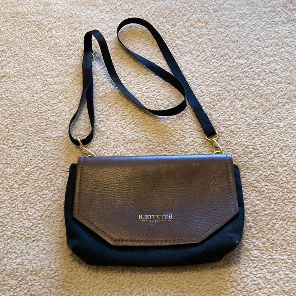 R. Riveter leather and canvas purse